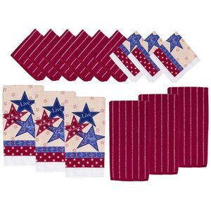 Americana Live Laugh Love 15 Piece Kitchen Towel Set in Red, White & Blue